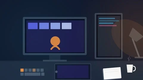 Modern office workspace with computer devices. Stock Footage 333824907