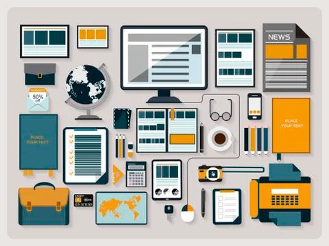 Modern office workspace in flat design Stock Illustration