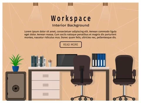 Modern office workspace. Workplace organization concept. Web design banner. Stock Illustration