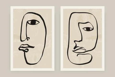 Modern one line face poster. Contemporary abstract minimal printable art fashion Stock Illustration