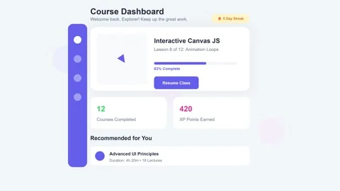 Modern Online Learning Course Dashboard UI Interface Stock Footage 346738423