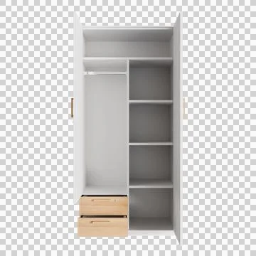 Modern Open 3D Wardrobe with Full Length Mirror and Drawers Stock Illustration