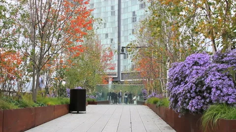 Modern Open Corridor High Line NYC  and people Walking HD Stock Footage 40713247