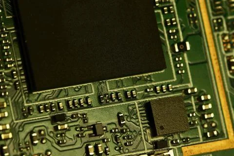 Modern open-frame mounting of electronic components on the motherboard of a s Stock Photos