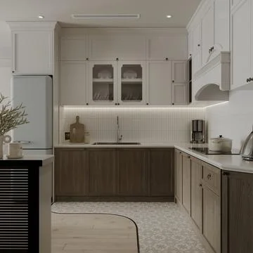Modern open kitchen for a studio apartment interior design, luxury home dec.. Stock-Illustration