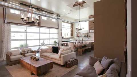 Modern Open Living Space with Kitchen Revealed Video stock 76255972
