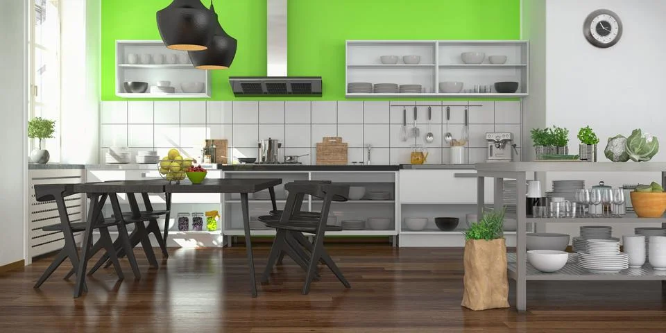 Modern open plan kitchen 스톡 일러스트