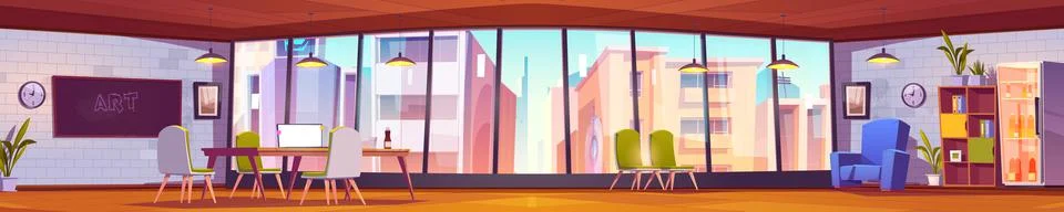 Modern open plan office, cartoon interior Stock Illustration