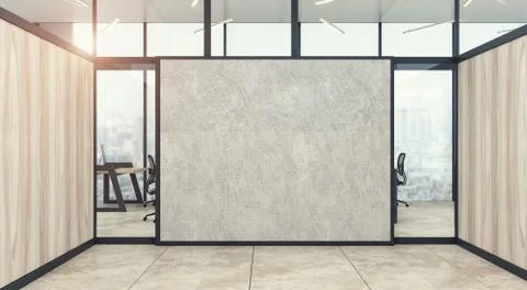 The modern open space office interior with wooden walls and panoramic windows Stock Illustration