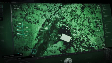 Modern Operation Display Uses Night Vision System For Tracking Of Enemy Vehicle Stock Footage 224840726