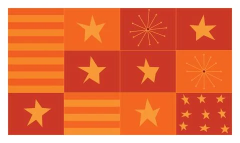 Modern orange and red collage texture set with stars stripes and circular l.. Stock Illustration