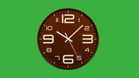 Modern orange clock face moving fast forward timelapse green screen chroma key Stock Footage 127372439