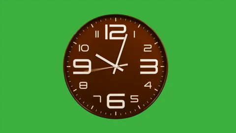 Modern orange clock face moving fast forward timelapse green screen chroma key Stock Footage 127372656