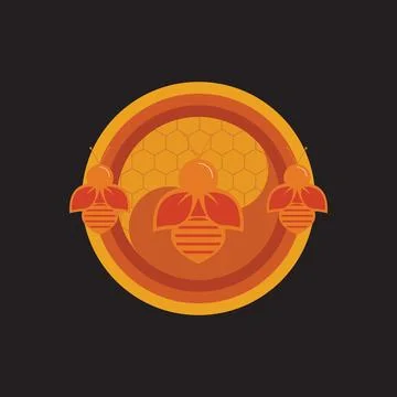Modern Orange Color Tree Bees and Nest Stock Illustration