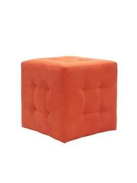 Modern orange cubic padded stool upholstered with fabric on white background Stock Photos