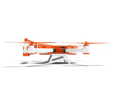 Modern orange drone side view 3d render on white background with shadow Mo... Stock Photos