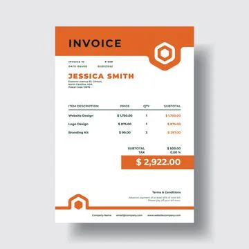 Modern orange invoice design template Stock Illustration