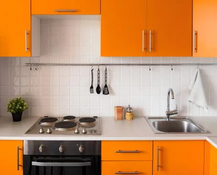 Modern orange kitchen Foto stock