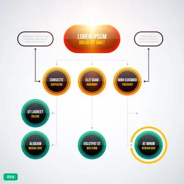 Modern organization chart template with glowing lights on white background. E Stock Illustration