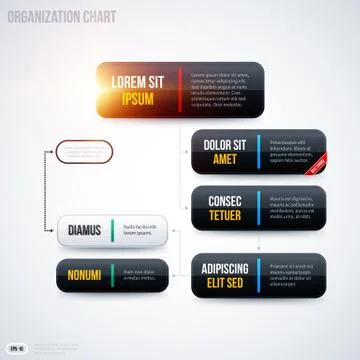 Modern organization chart template with glowing lights on white background. E Stock Illustration
