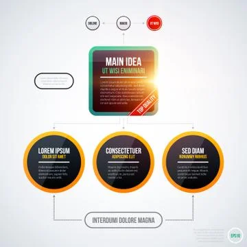 Modern organization chart template with glowing lights on white background. E Stock Illustration