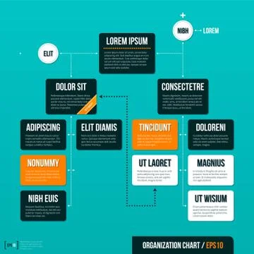 Modern organizational chart template on turquoise background. EPS10 Stock Illustration