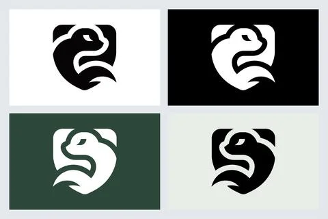 Modern Otter Shield Logo Icon Set Stock Illustration