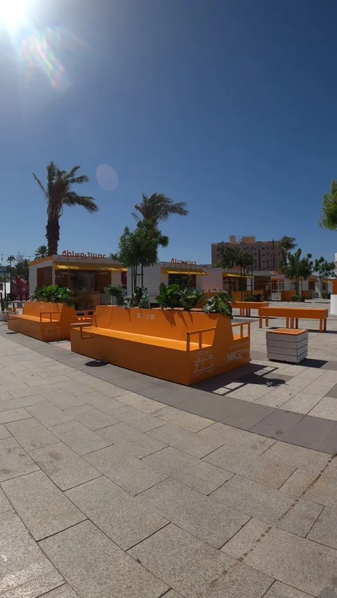 Modern Outdoor Seating and Plaza Near Masjid Quba Stock Footage 344120557