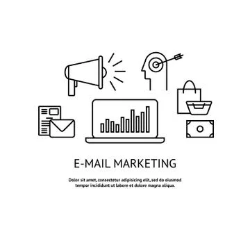 Modern outline flat design e-mail marketing concept Stock Illustration