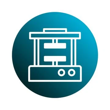 Modern outline icon of a 3D printer in a blue circle gradient background de.. Stock Illustration