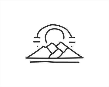 Modern outlined vector of mountain and sun Stock Illustration