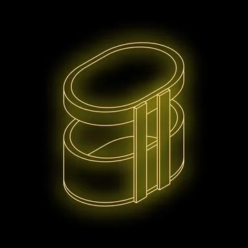 Modern oval double decker table with neon yellow glow on black background Stock Illustration