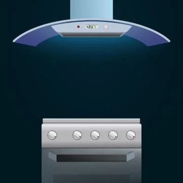 Modern oven and extractor on a dark background Illustrazione stock