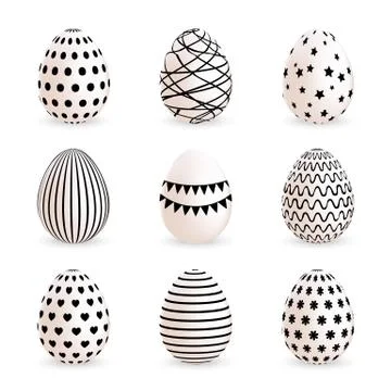 Modern painted Easter eggs set on white background. Vector illustration Stock Illustration