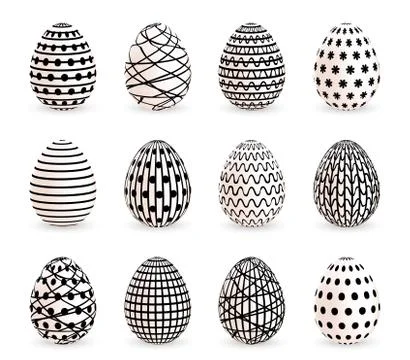 Modern painted Easter eggs set on white background. Vector illustration Stock Illustration