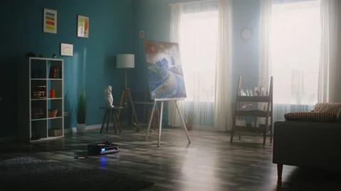 Modern Painter Workshop with Canvas in the Center Stock Footage 132750798