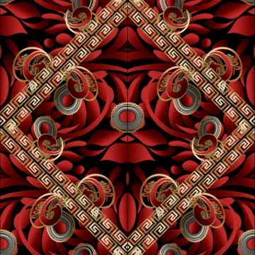 Modern paisley seamless pattern. Black red gold floral vector background. Stock Illustration