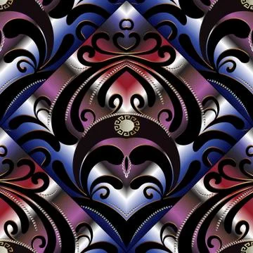 Modern paisley seamless pattern. Vector 3d colorful floral background wallpap Illustrazione stock