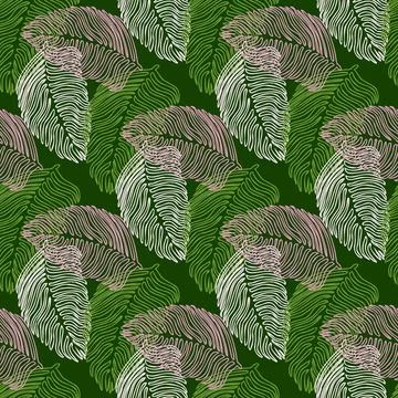Modern palm leaf seamless pattern with hand drawn tropical print. Modern natu Stock Illustration