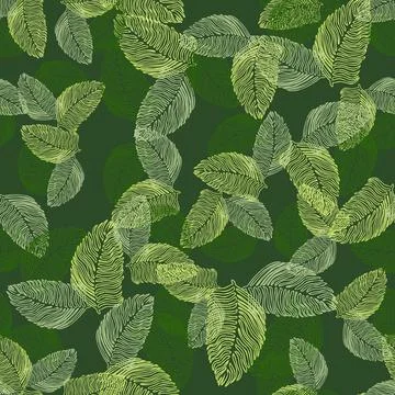 Modern palm leaf seamless pattern with hand drawn tropical print. Modern natu Illustrazione stock