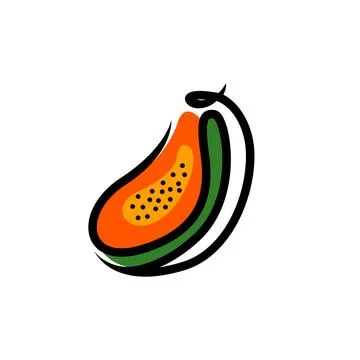 Modern Papaya Fruit Logo Flat Minimal Tropical Food Branding Stock-Illustration