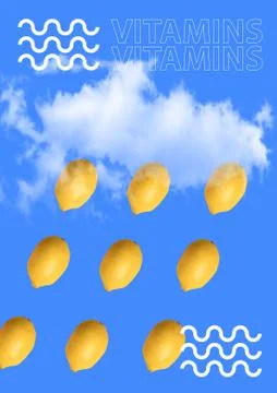 Modern paper pattern from lemons on a bright background. Contemporary art Foto stock