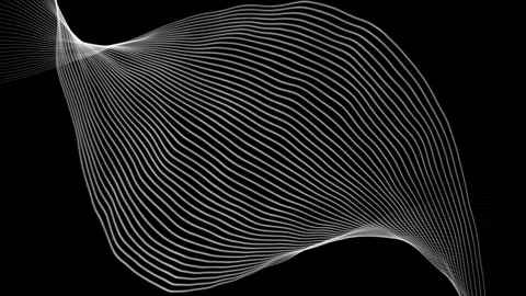 Modern parallel lines abstract shape with wavy pattern on black background Stock Footage 295941858