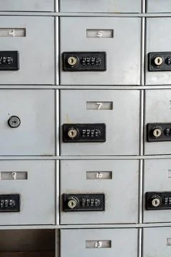 Modern parcel lockers with secure combination locks Foto stock