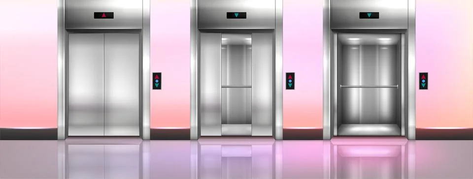 Modern passenger metallic elevators in empty lobby interior Illustrazione stock
