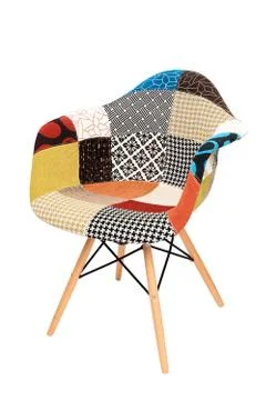 Modern patchwork armchair isolated on white background Stock Photos