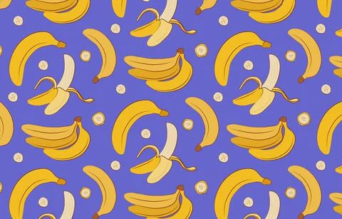 Modern pattern with bananas in cartoon style. Stock Illustration