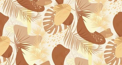 Modern pattern with natural shapes and natural shades with dry leaves Illustrazione stock