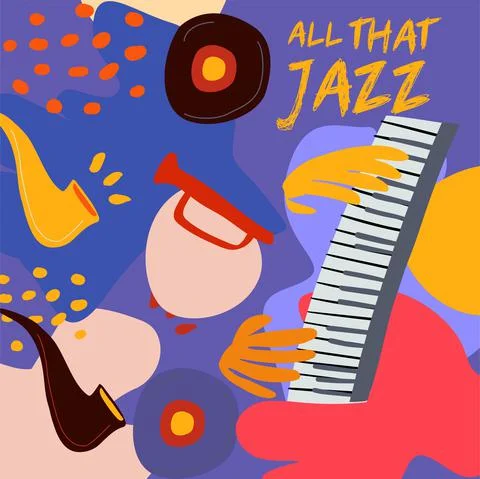 Modern pattern template for cover jazz event, album, tune or poster, collage Stock Illustration