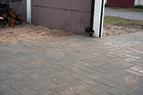 Modern paved path texture background, new slab sidewalk pattern, pathway wall Stock Photos